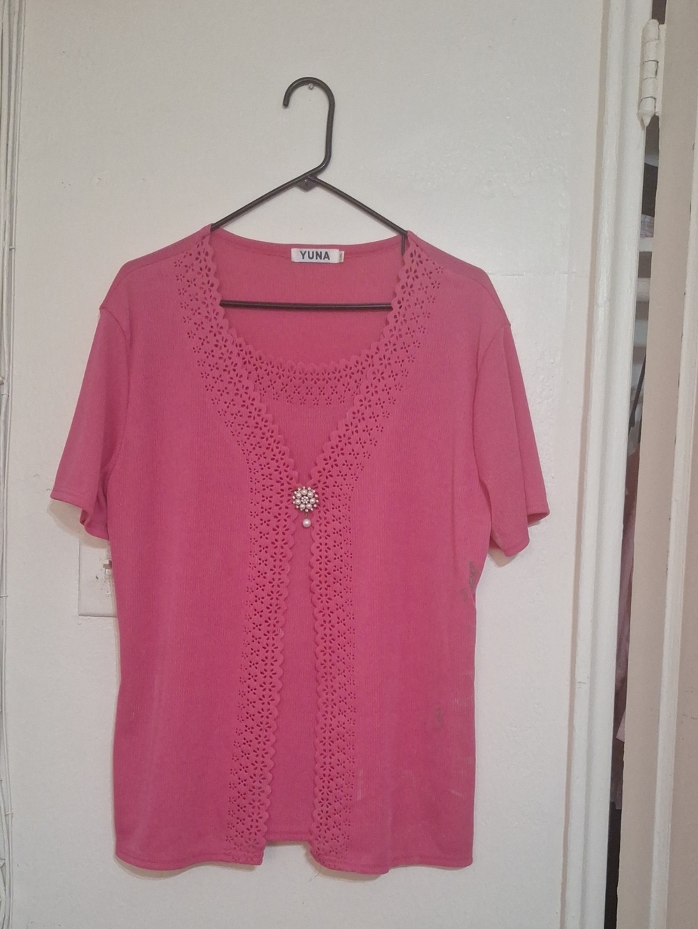 Yuna Pink Short-Sleeve Decorative Cardigan Top
